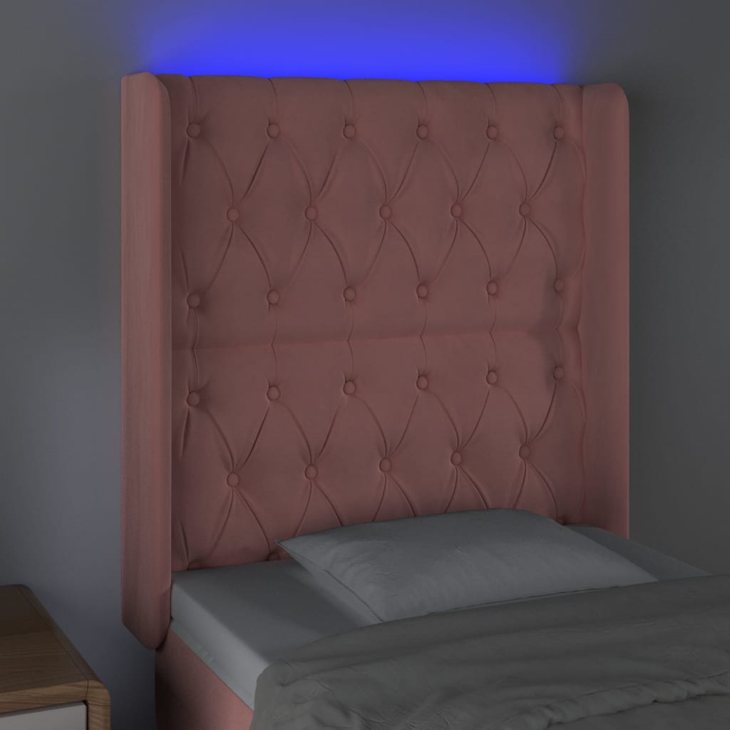 vidaXL Zagłówek do łóżka z LED, różowy, 83x16x118/128 cm, aksamit