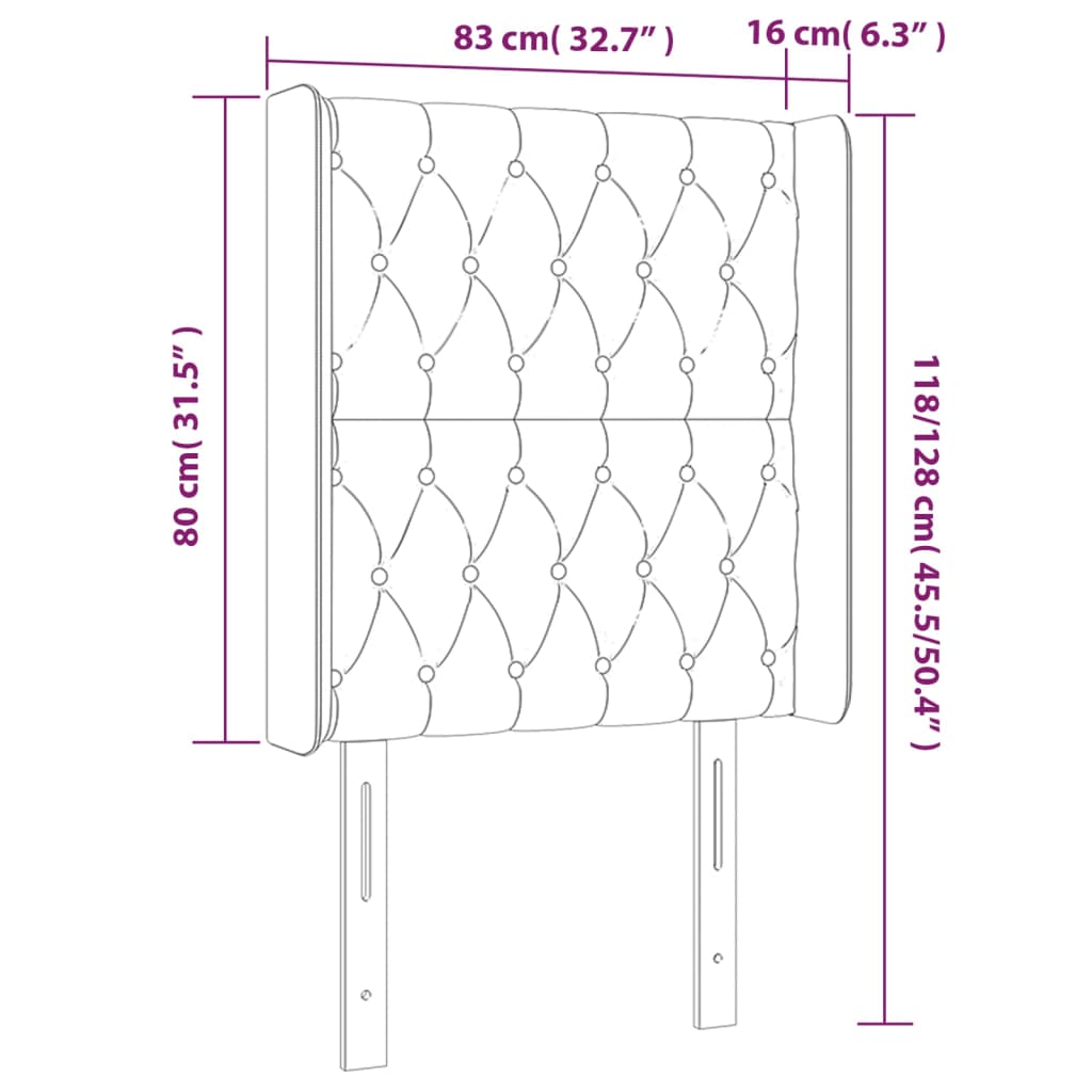 vidaXL Zagłówek do łóżka z LED, różowy, 83x16x118/128 cm, aksamit