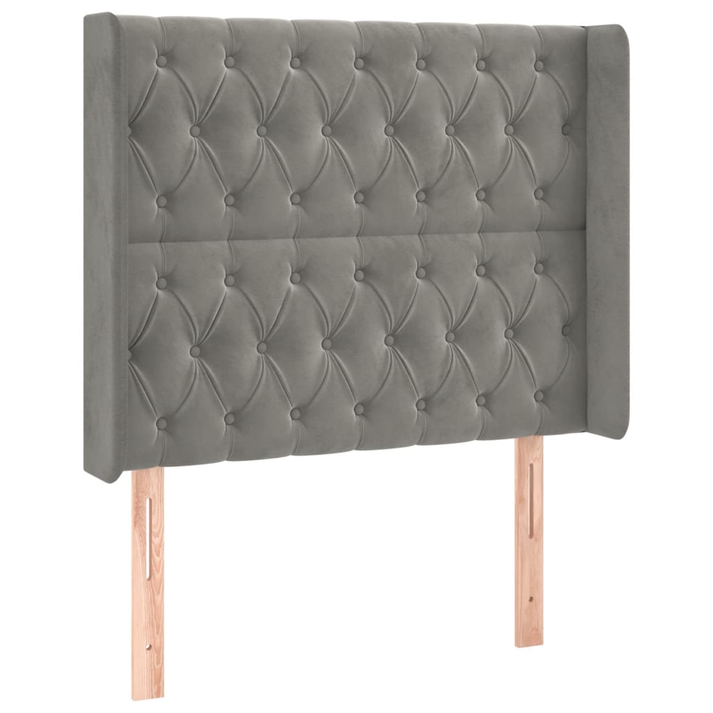 vidaXL Zagłówek do łóżka z LED, jasnoszary, 93x16x118/128 cm, aksamit