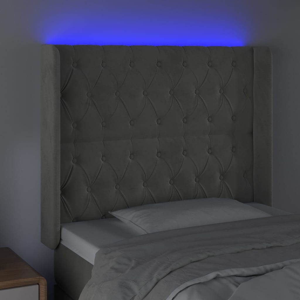 vidaXL Zagłówek do łóżka z LED, jasnoszary, 93x16x118/128 cm, aksamit