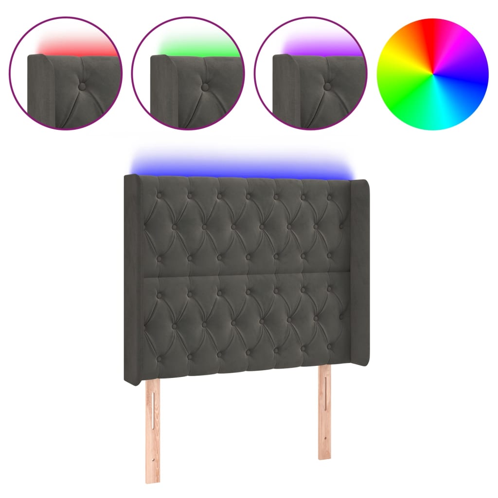 vidaXL Zagłówek do łóżka z LED, ciemnoszary, 93x16x118/128 cm, aksamit