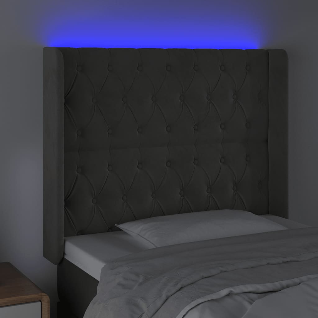 vidaXL Zagłówek do łóżka z LED, ciemnoszary, 93x16x118/128 cm, aksamit
