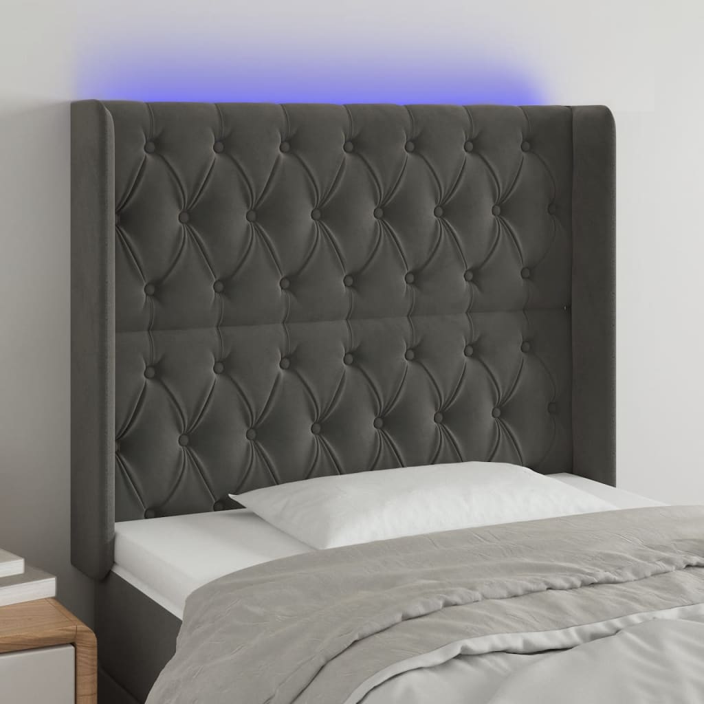 vidaXL Zagłówek do łóżka z LED, ciemnoszary, 93x16x118/128 cm, aksamit