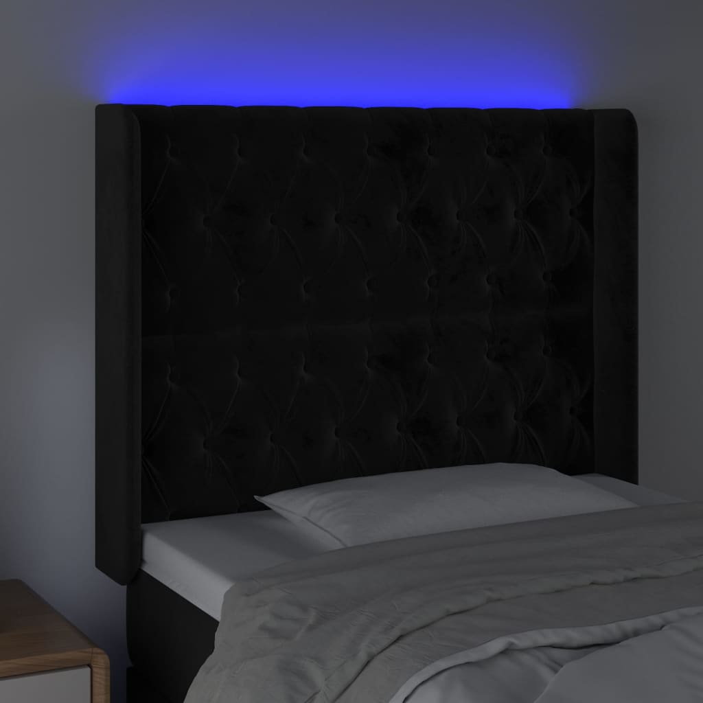 vidaXL Zagłówek do łóżka z LED, czarny, 93x16x118/128 cm, aksamit