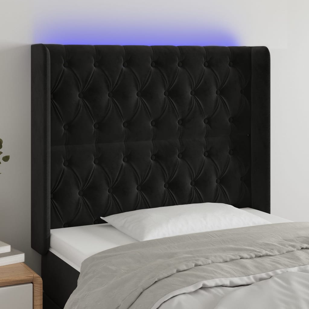 vidaXL Zagłówek do łóżka z LED, czarny, 93x16x118/128 cm, aksamit