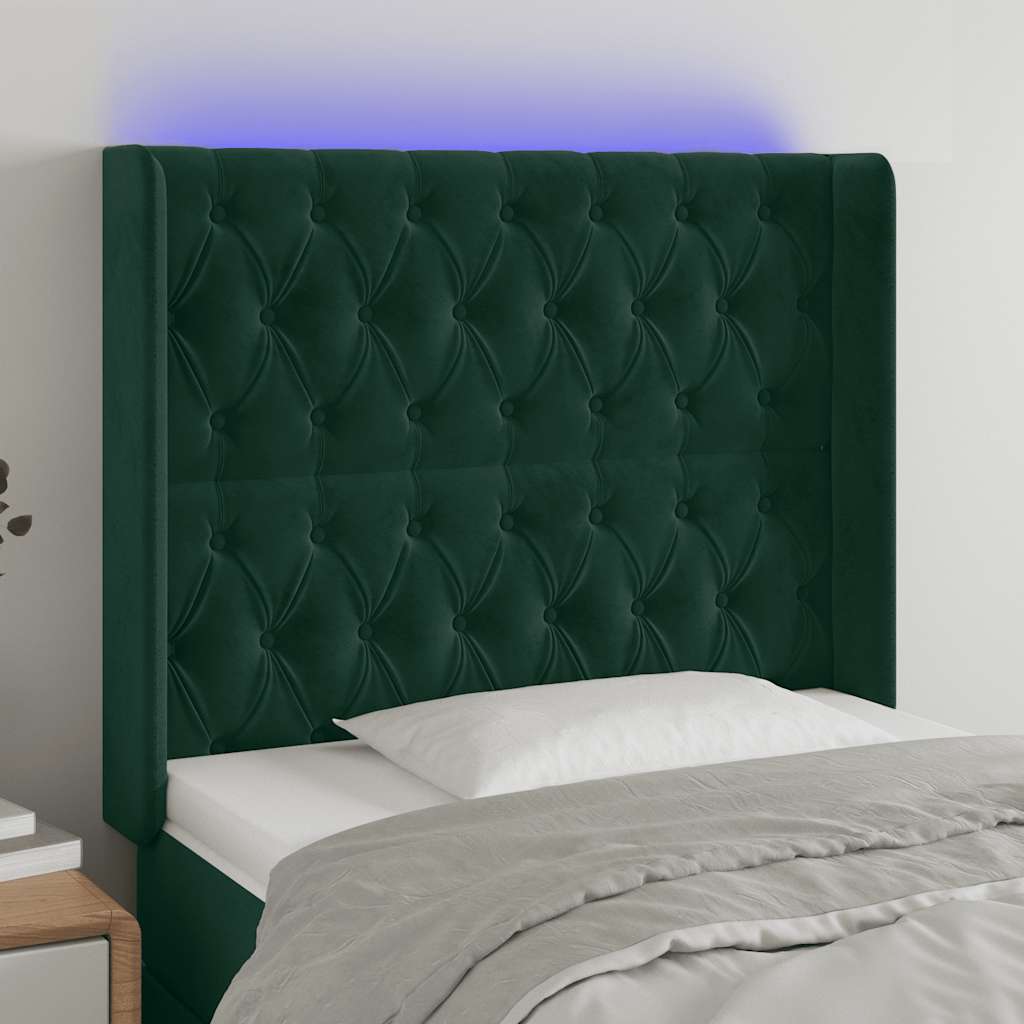 vidaXL Zagłówek do łóżka z LED, ciemnozielony 93x16x118/128 cm aksamit