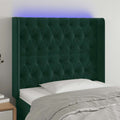 vidaXL Zagłówek do łóżka z LED, ciemnozielony 93x16x118/128 cm aksamit