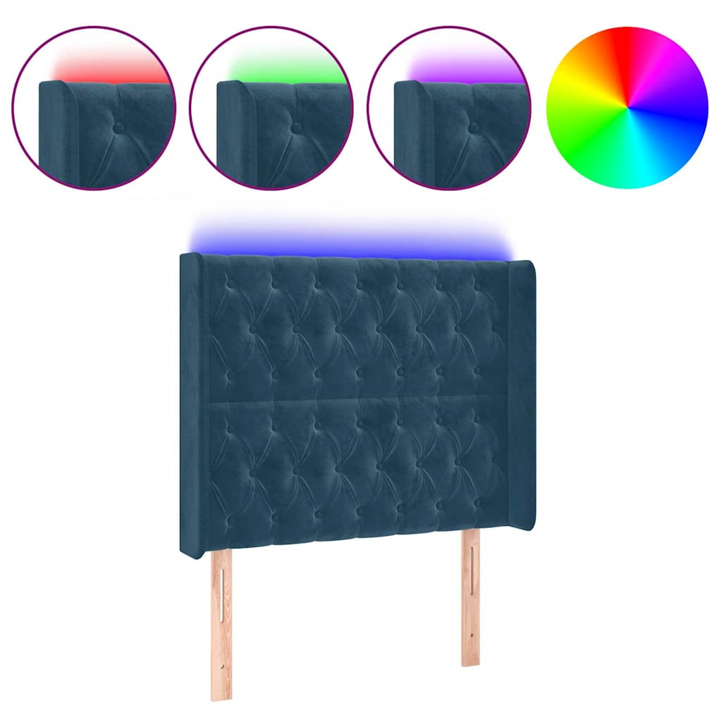 vidaXL Zagłówek do łóżka z LED ciemnoniebieski 93x16x118/128cm aksamit