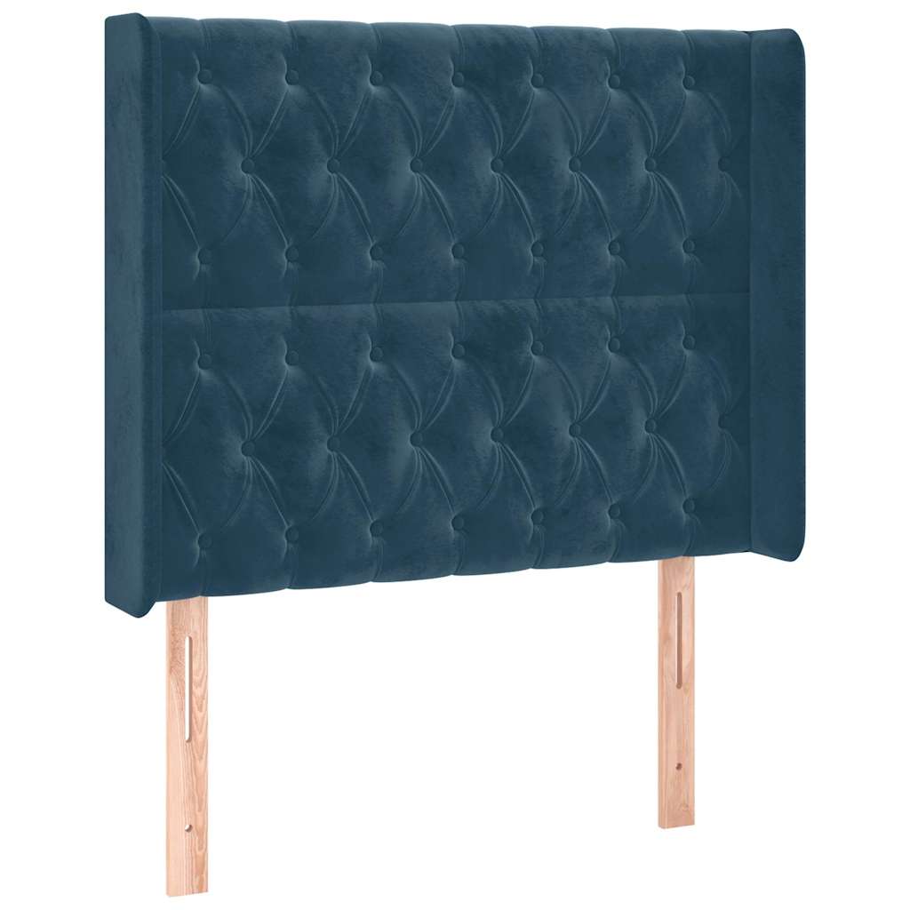 vidaXL Zagłówek do łóżka z LED ciemnoniebieski 93x16x118/128cm aksamit