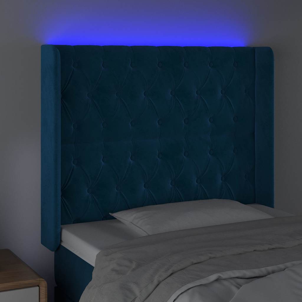vidaXL Zagłówek do łóżka z LED ciemnoniebieski 93x16x118/128cm aksamit