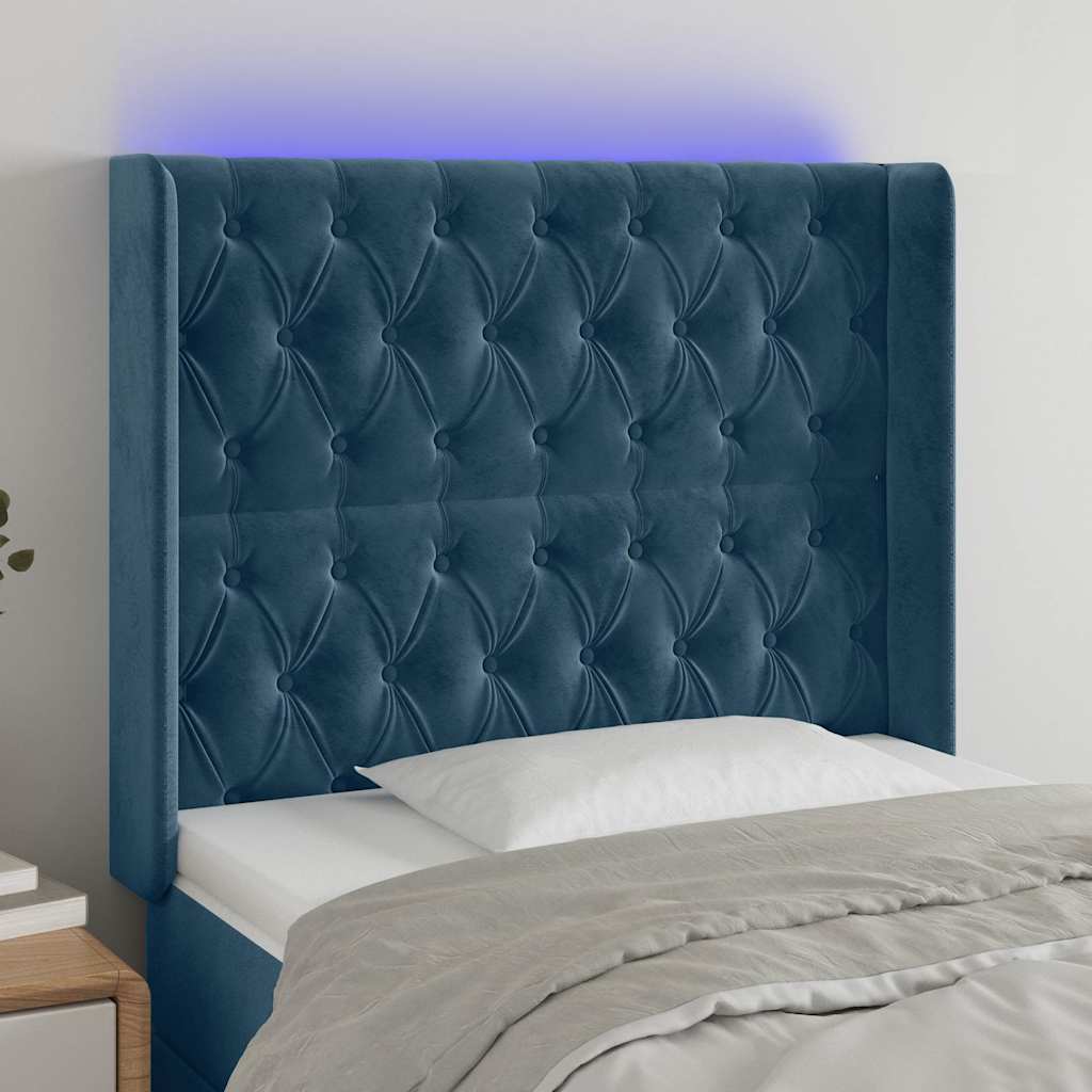 vidaXL Zagłówek do łóżka z LED ciemnoniebieski 93x16x118/128cm aksamit