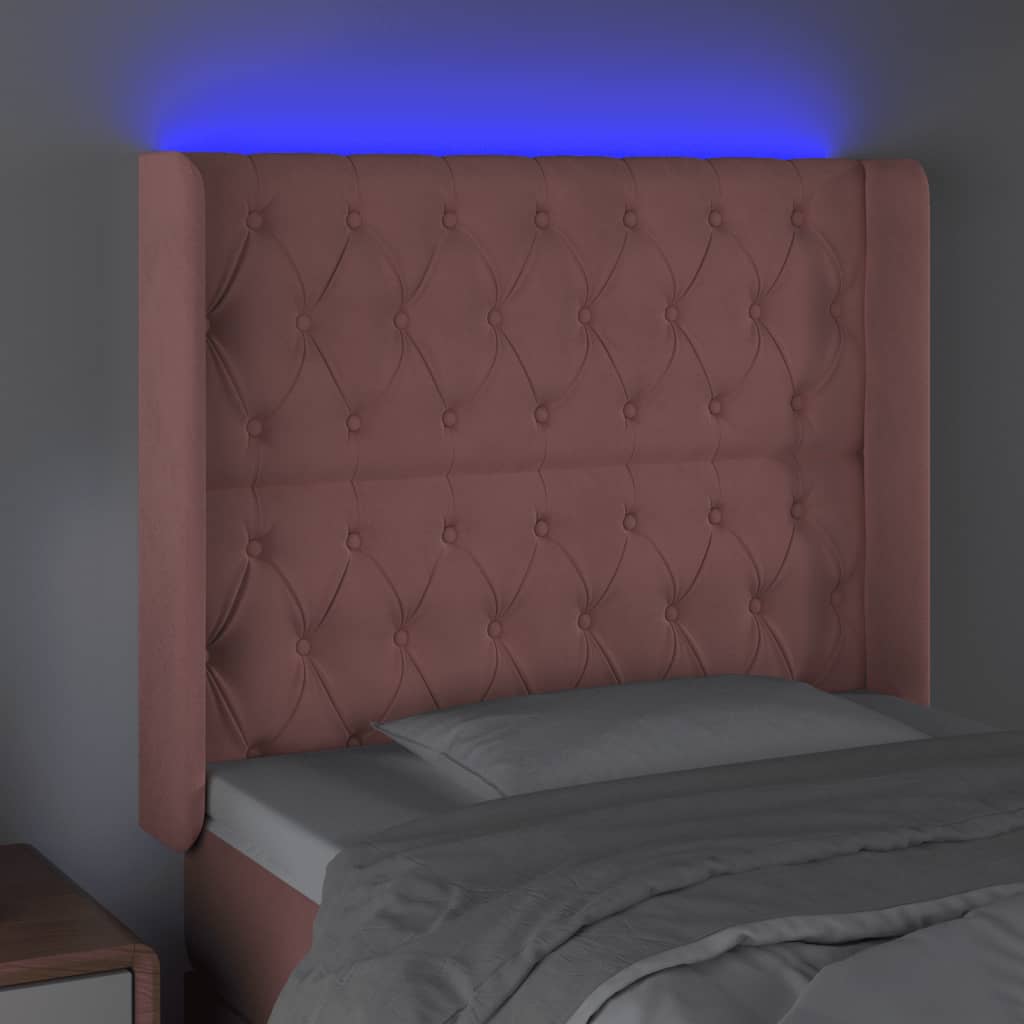 vidaXL Zagłówek do łóżka z LED, różowy, 93x16x118/128 cm, aksamit