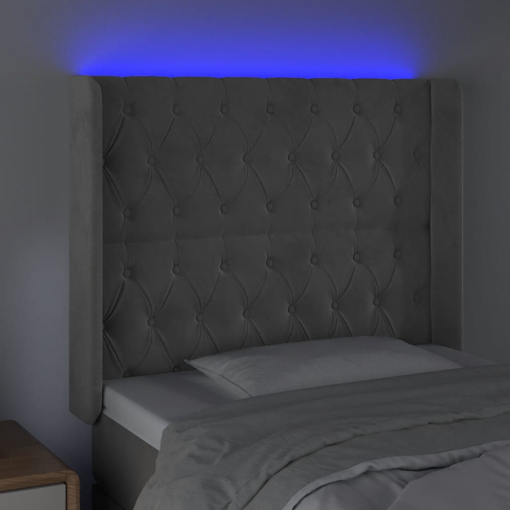 vidaXL Zagłówek do łóżka z LED, jasnoszary, 103x16x118/128 cm, aksamit