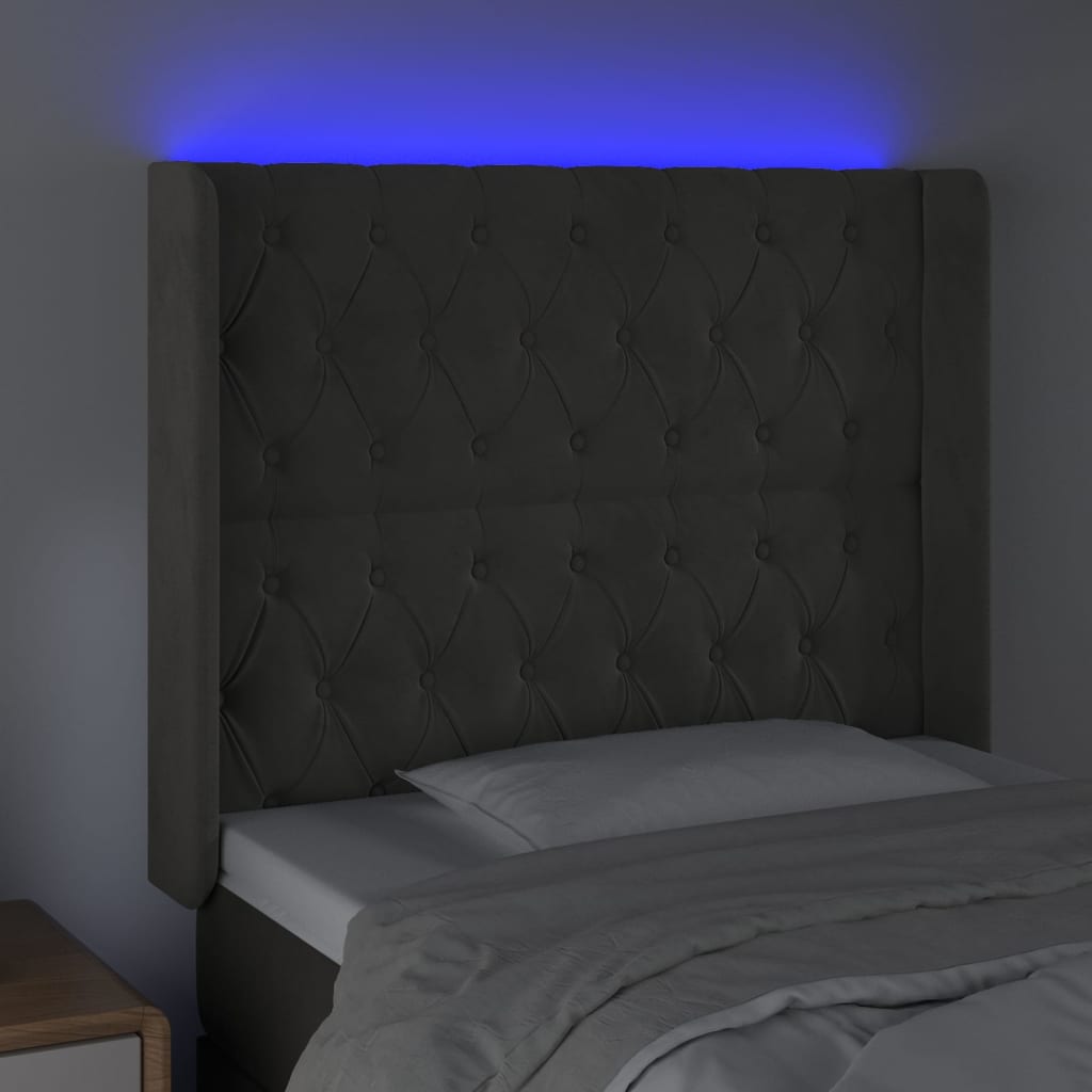 vidaXL Zagłówek do łóżka z LED, ciemnoszary, 103x16x118/128cm, aksamit
