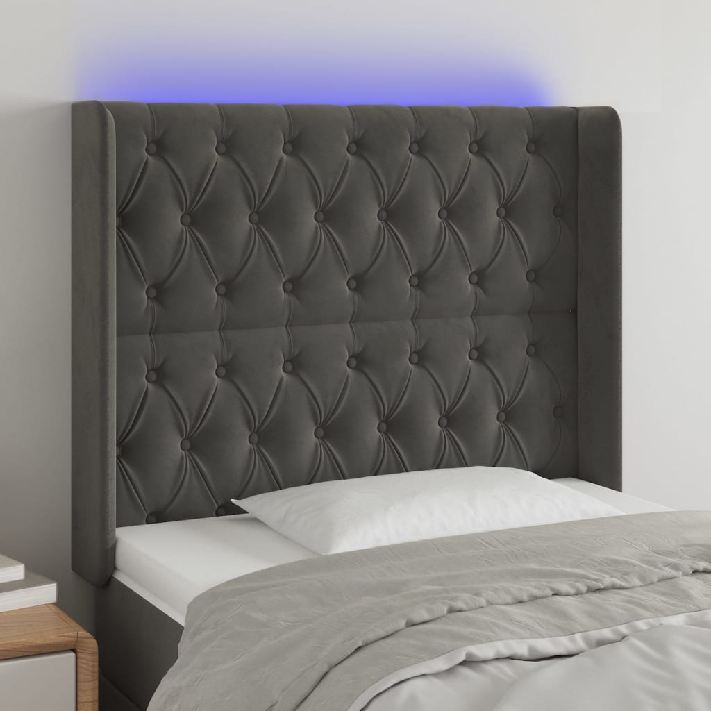 vidaXL Zagłówek do łóżka z LED, ciemnoszary, 103x16x118/128cm, aksamit
