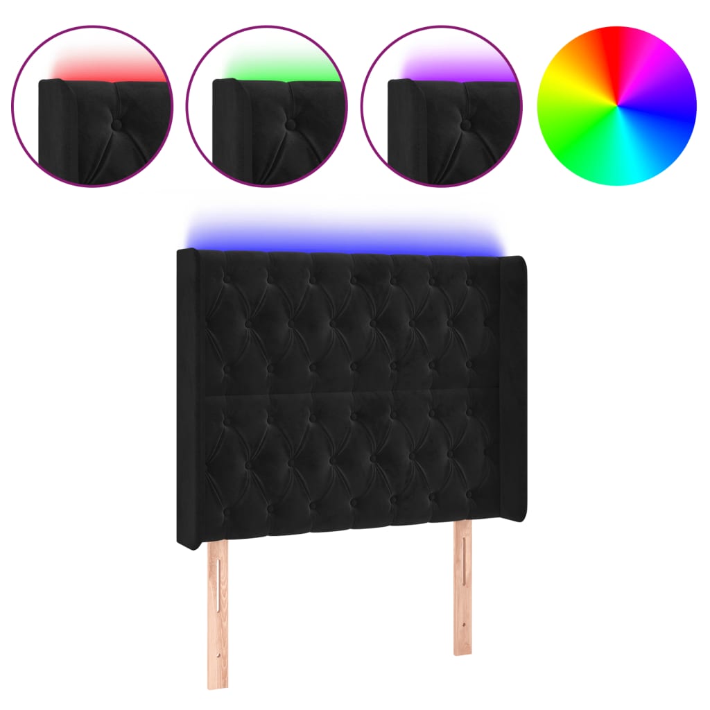vidaXL Zagłówek do łóżka z LED, czarny, 103x16x118/128 cm, aksamit