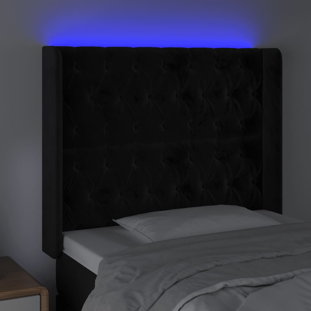 vidaXL Zagłówek do łóżka z LED, czarny, 103x16x118/128 cm, aksamit