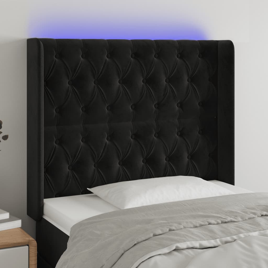 vidaXL Zagłówek do łóżka z LED, czarny, 103x16x118/128 cm, aksamit