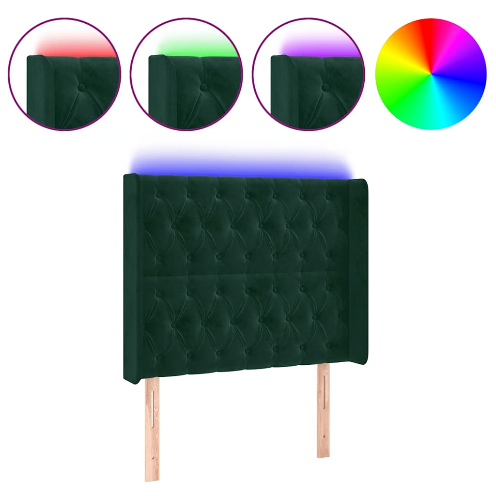 vidaXL Zagłówek do łóżka z LED, ciemnozielony 103x16x118/128cm aksamit