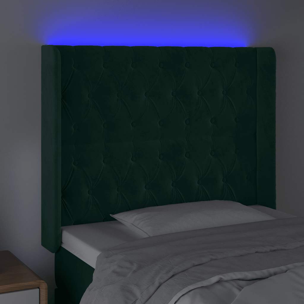 vidaXL Zagłówek do łóżka z LED, ciemnozielony 103x16x118/128cm aksamit