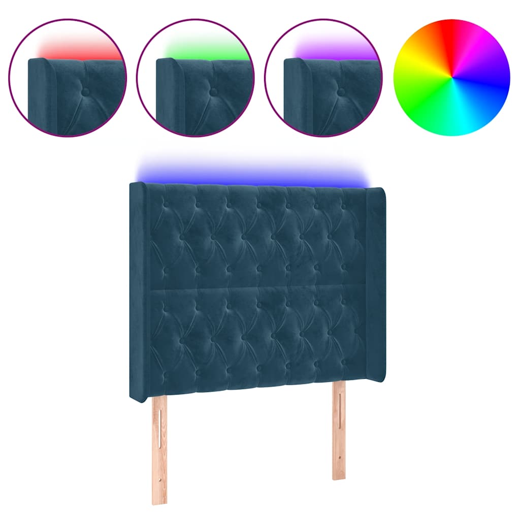 vidaXL Zagłówek do łóżka z LED ciemnoniebieski, 103x16x118/128 cm