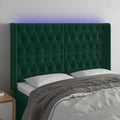 vidaXL Zagłówek do łóżka z LED, ciemnozielony 147x16x118/128cm aksamit