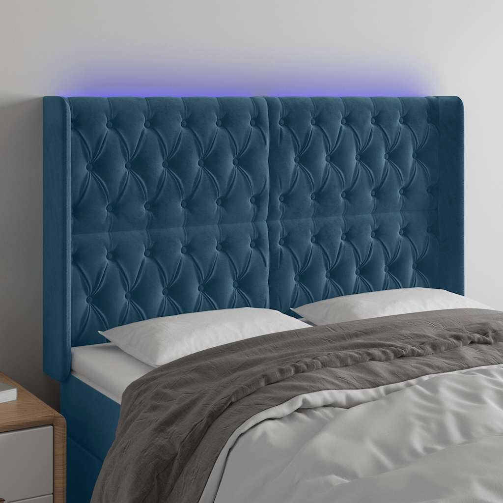 vidaXL Zagłówek do łóżka z LED ciemnoniebieski, 147x16x118/128 cm