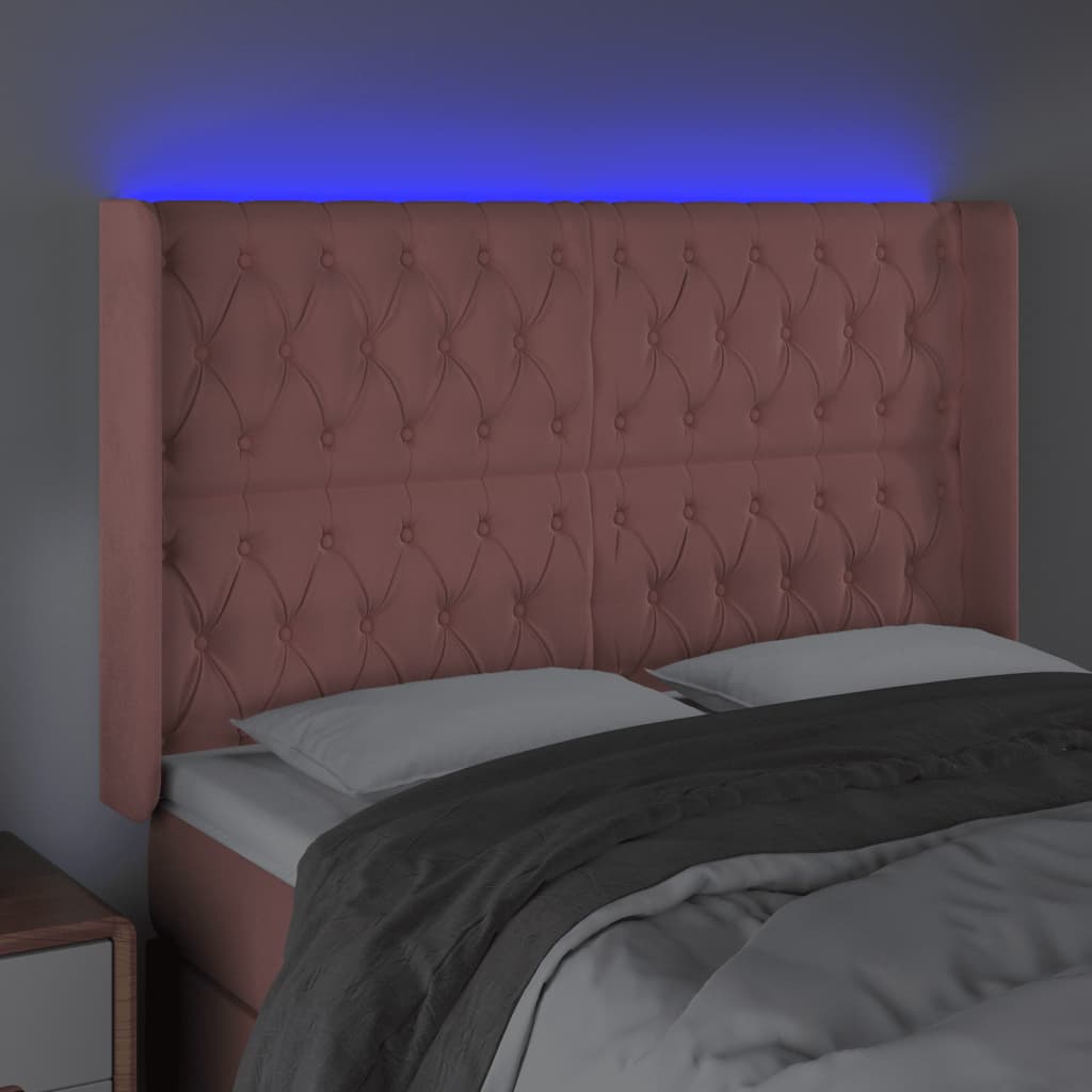 vidaXL Zagłówek do łóżka z LED, różowy, 147x16x118/128 cm, aksamit