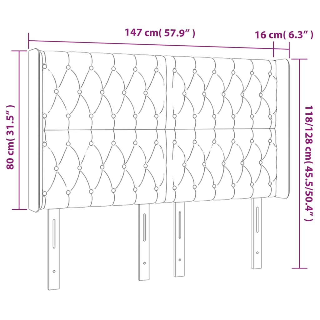 vidaXL Zagłówek do łóżka z LED, różowy, 147x16x118/128 cm, aksamit