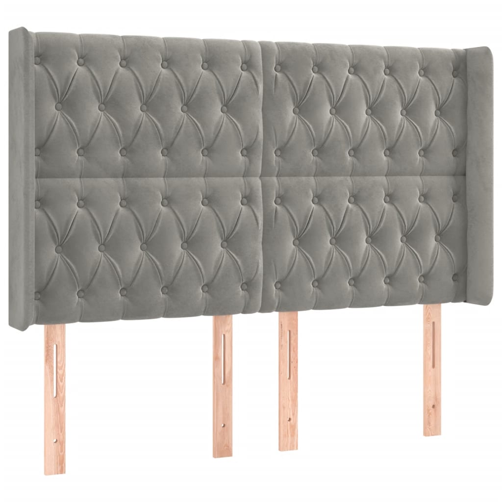 vidaXL Zagłówek do łóżka z LED, jasnoszary, 163x16x118/128 cm, aksamit