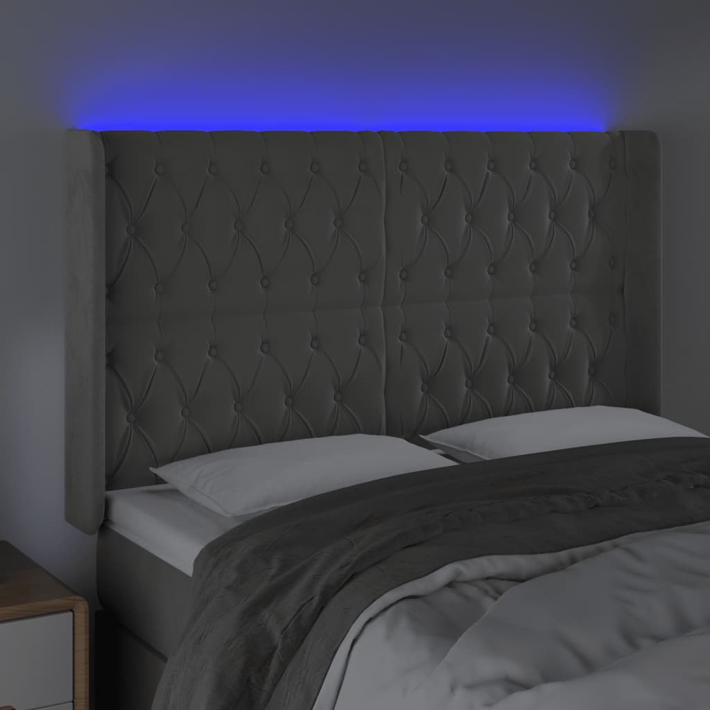 vidaXL Zagłówek do łóżka z LED, jasnoszary, 163x16x118/128 cm, aksamit