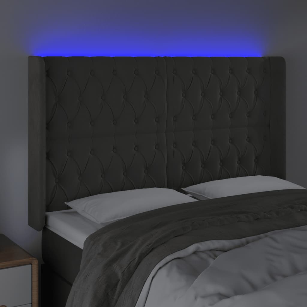 vidaXL Zagłówek do łóżka z LED, ciemnoszary, 163x16x118/128cm, aksamit