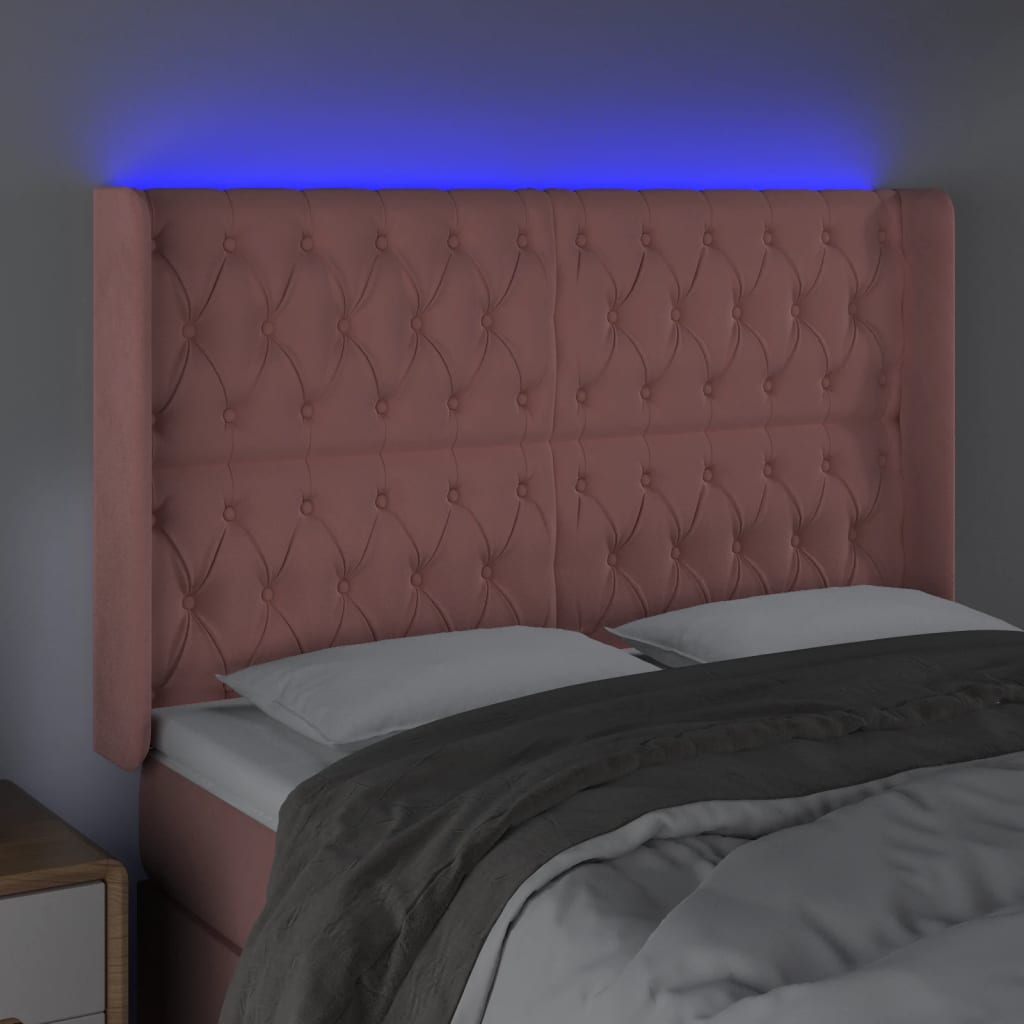 vidaXL Zagłówek do łóżka z LED, różowy, 163x16x118/128 cm, aksamit