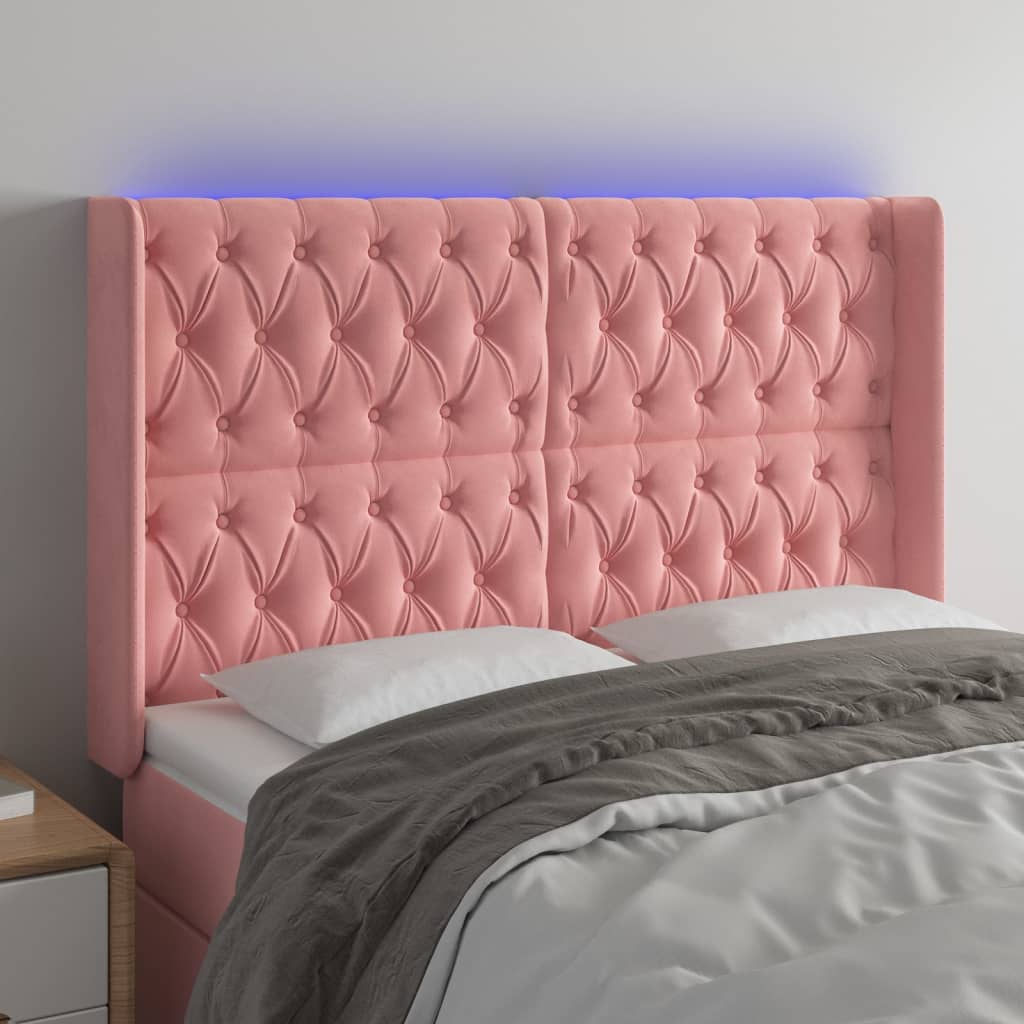 vidaXL Zagłówek do łóżka z LED, różowy, 163x16x118/128 cm, aksamit
