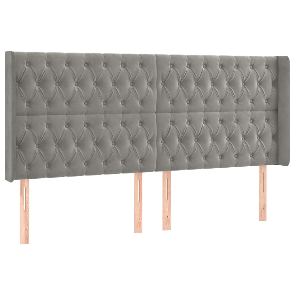 vidaXL Zagłówek do łóżka z LED, jasnoszary, 183x16x118/128 cm, aksamit