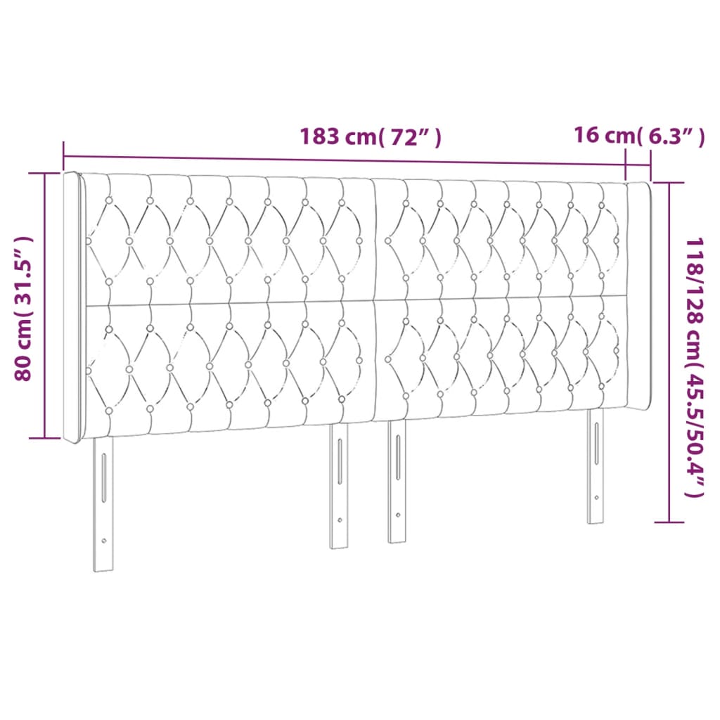 vidaXL Zagłówek do łóżka z LED, jasnoszary, 183x16x118/128 cm, aksamit