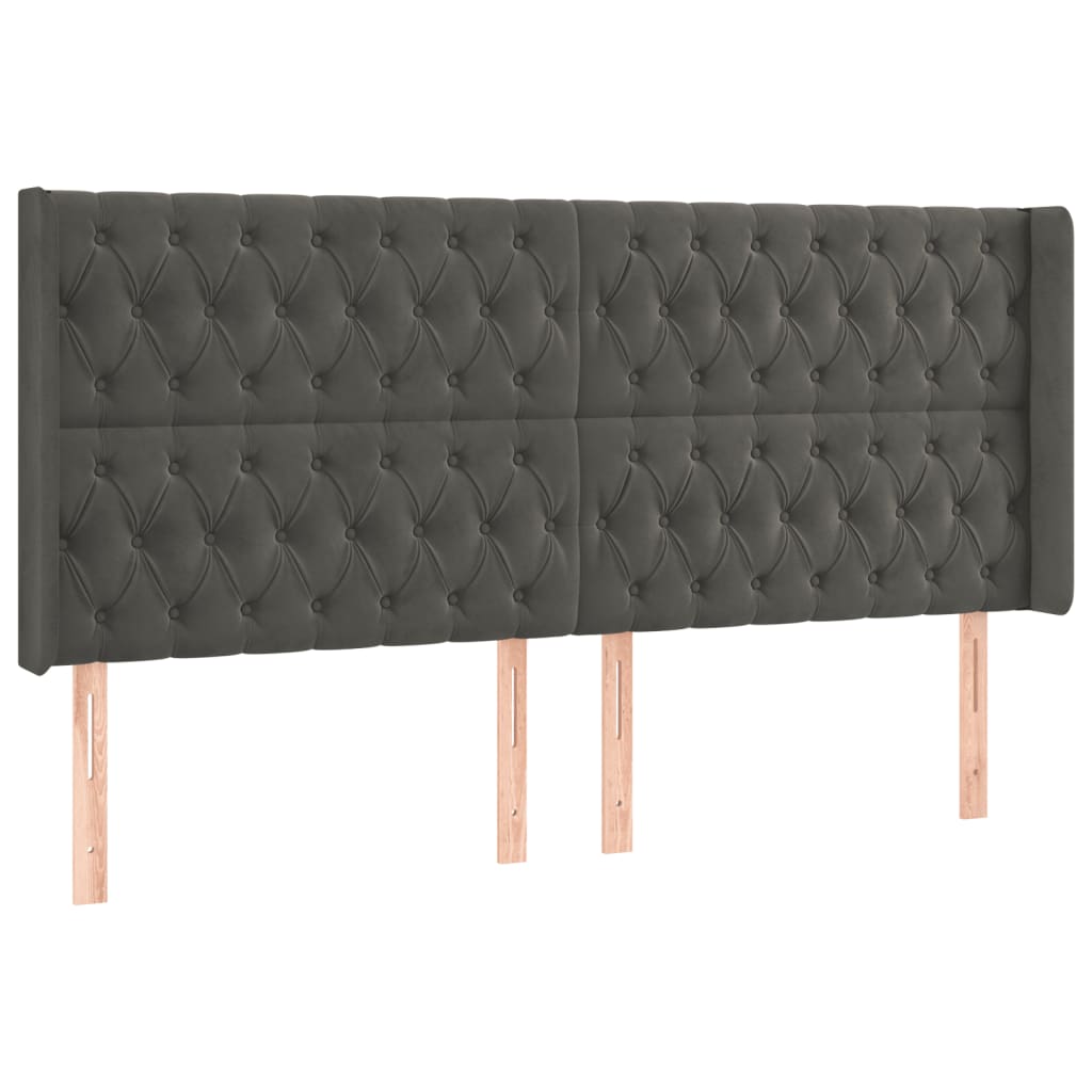 vidaXL Zagłówek do łóżka z LED, ciemnoszary, 183x16x118/128cm, aksamit