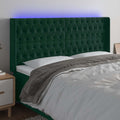vidaXL Zagłówek do łóżka z LED, ciemnozielony 183x16x118/128cm aksamit
