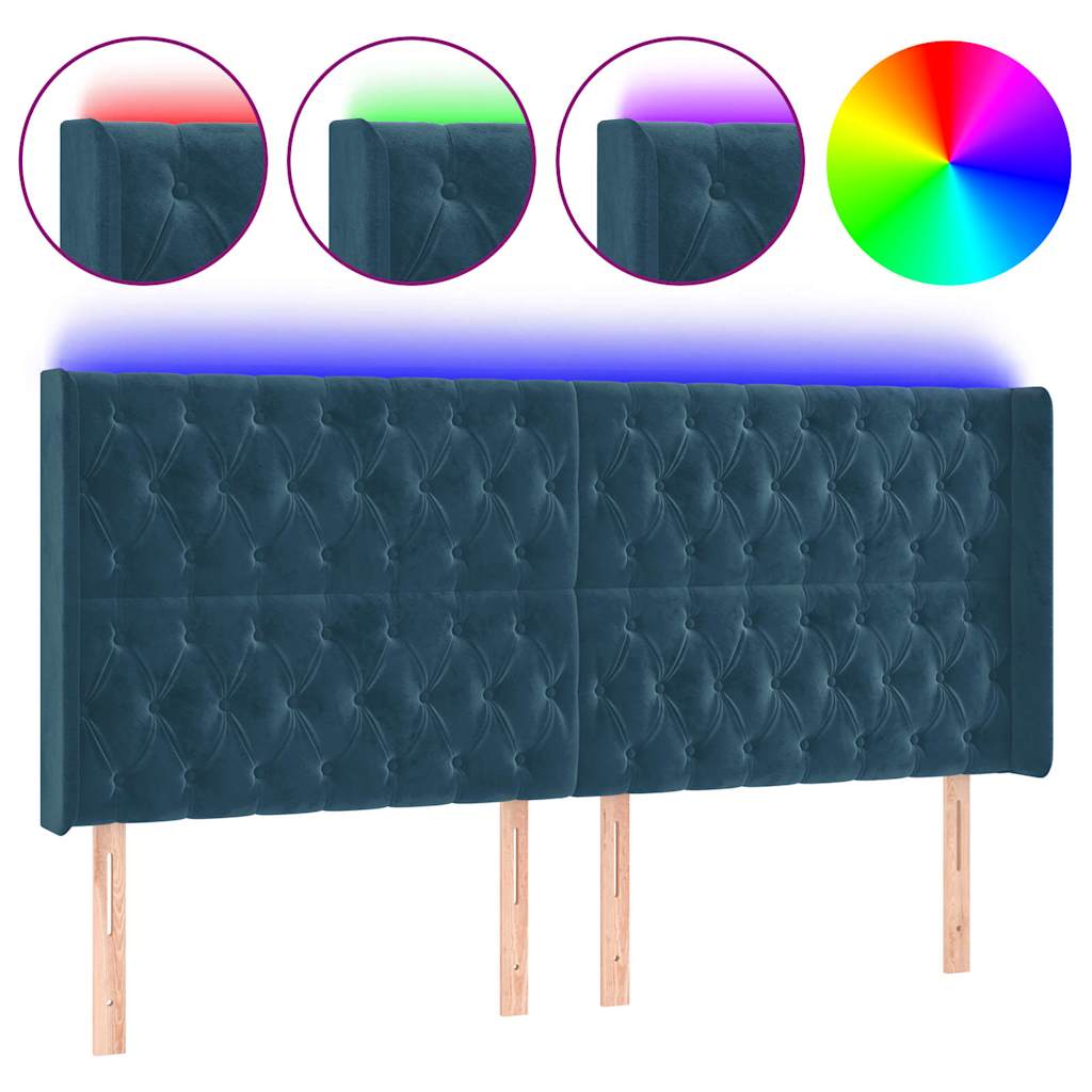 vidaXL Zagłówek do łóżka z LED ciemnoniebieski, 183x16x118/128 cm