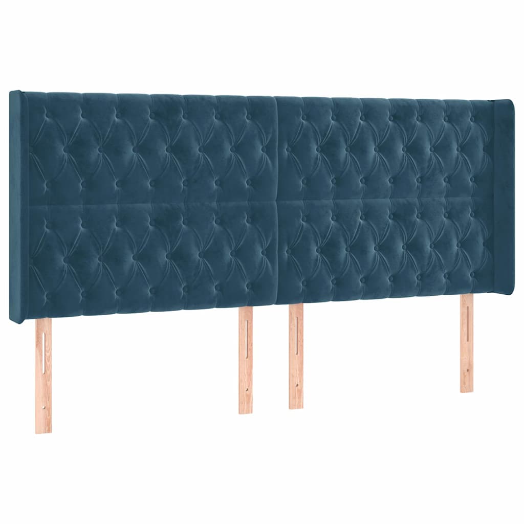 vidaXL Zagłówek do łóżka z LED ciemnoniebieski, 183x16x118/128 cm