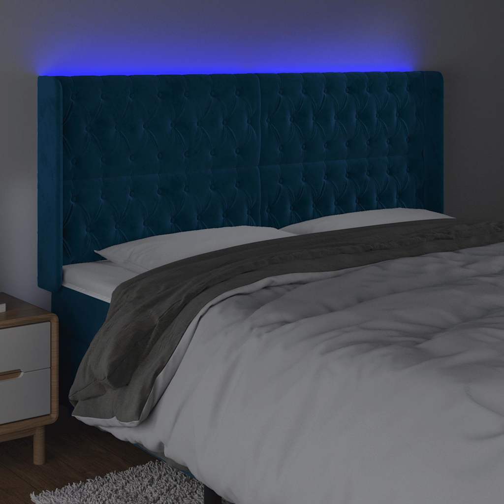 vidaXL Zagłówek do łóżka z LED ciemnoniebieski, 183x16x118/128 cm