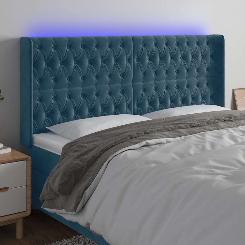 vidaXL Zagłówek do łóżka z LED ciemnoniebieski, 183x16x118/128 cm