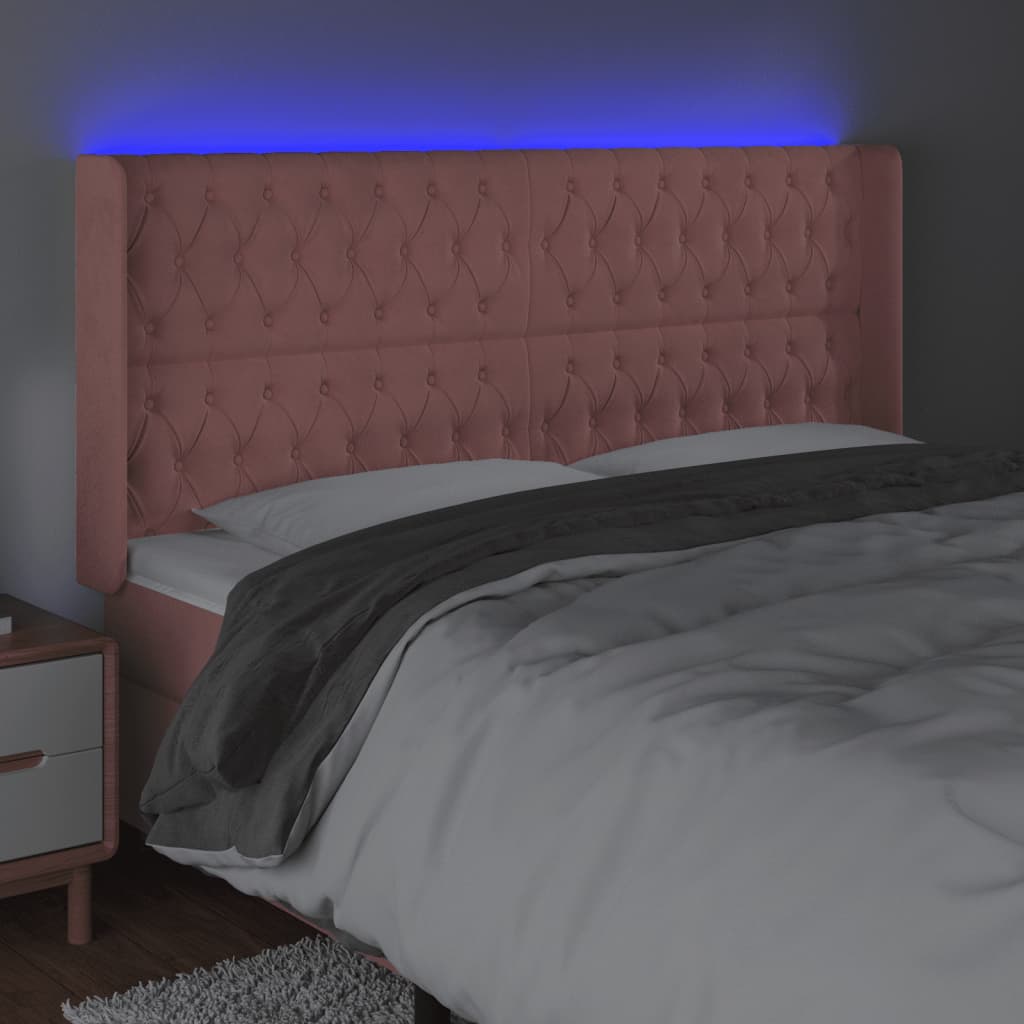 vidaXL Zagłówek do łóżka z LED, różowy, 183x16x118/128 cm, aksamit