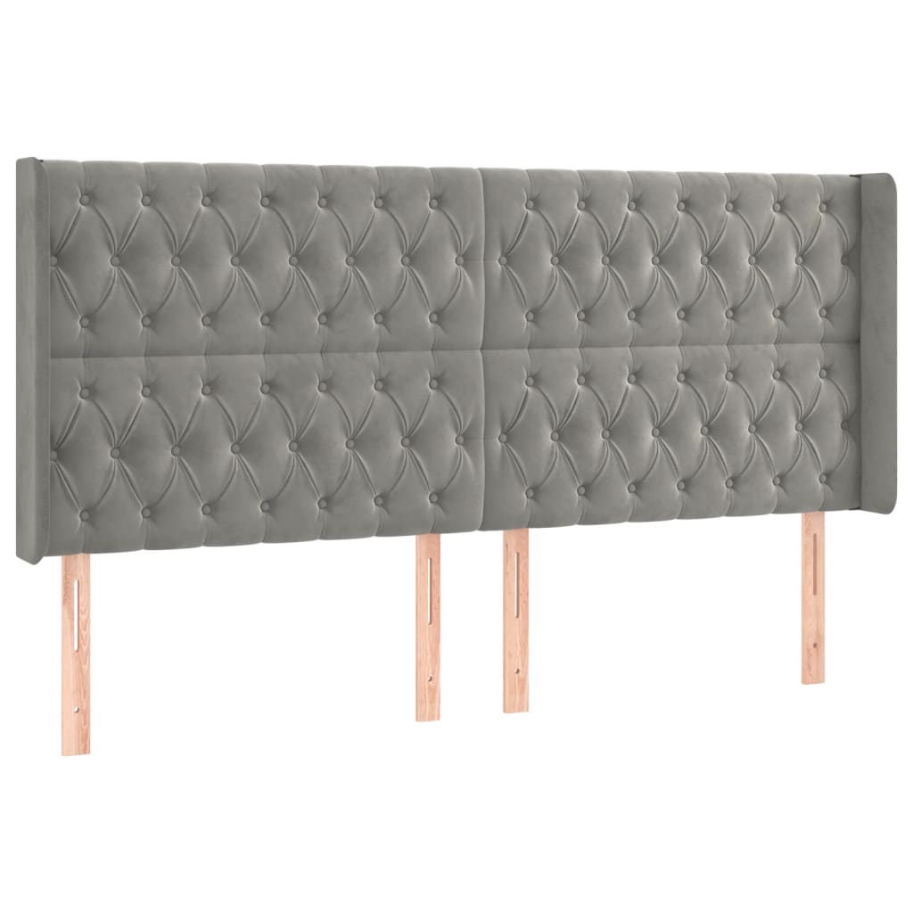 vidaXL Zagłówek do łóżka z LED, jasnoszary, 203x16x118/128 cm, aksamit