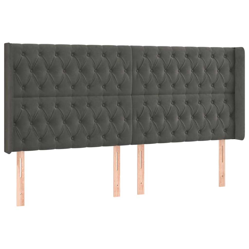 vidaXL Zagłówek do łóżka z LED, ciemnoszary, 203x16x118/128cm, aksamit