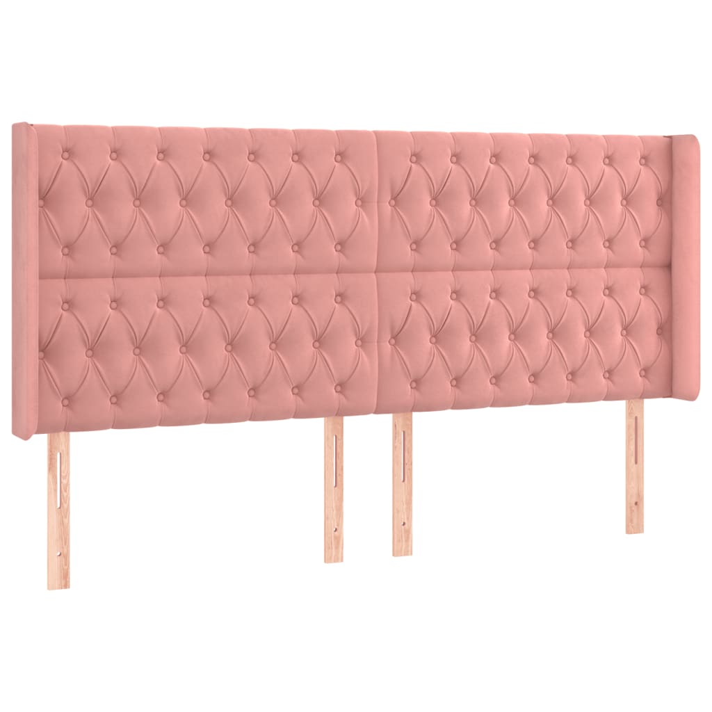 vidaXL Zagłówek do łóżka z LED, różowy, 203x16x118/128 cm, aksamit