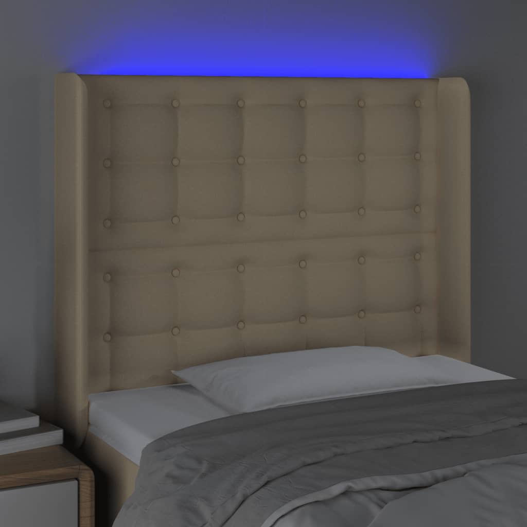 vidaXL Zagłówek do łóżka z LED, kremowy, 83x16x118/128 cm, tkanina