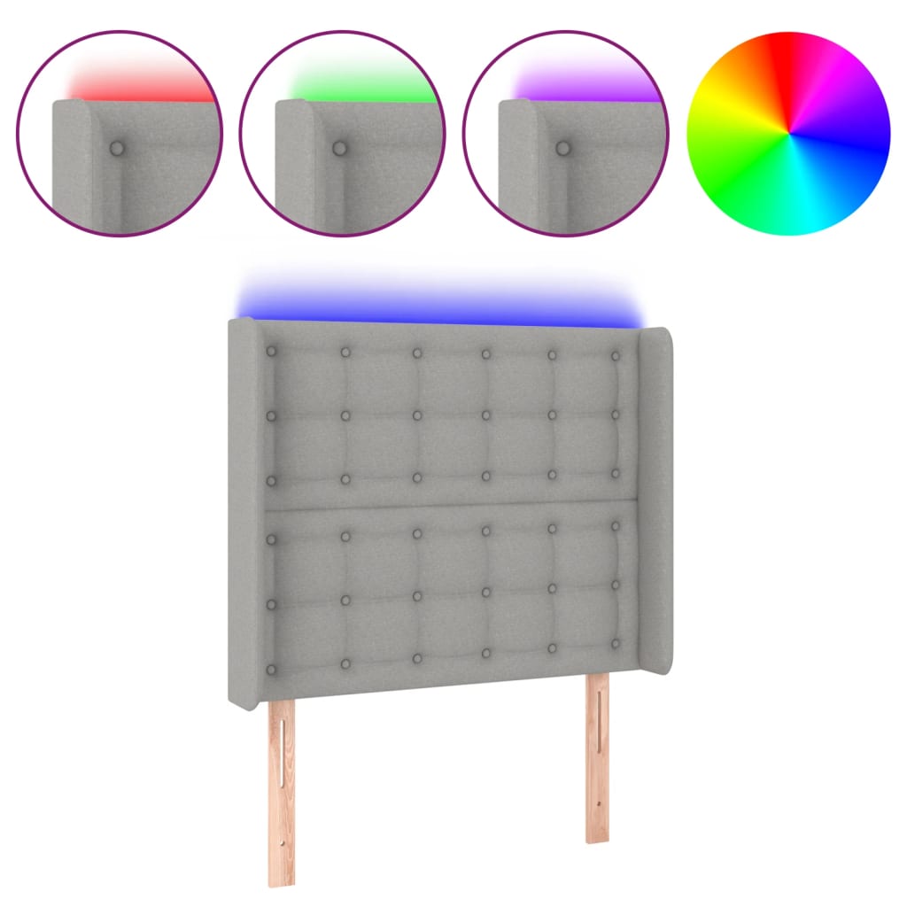 vidaXL Zagłówek do łóżka z LED, jasnoszary, 93x16x118/128 cm, tkanina