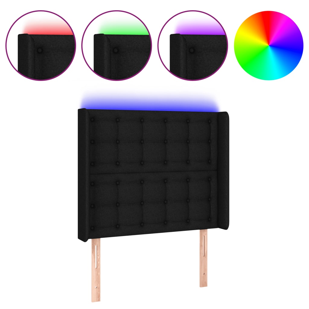 vidaXL Zagłówek do łóżka z LED, czarny, 93x16x118/128 cm, tkanina
