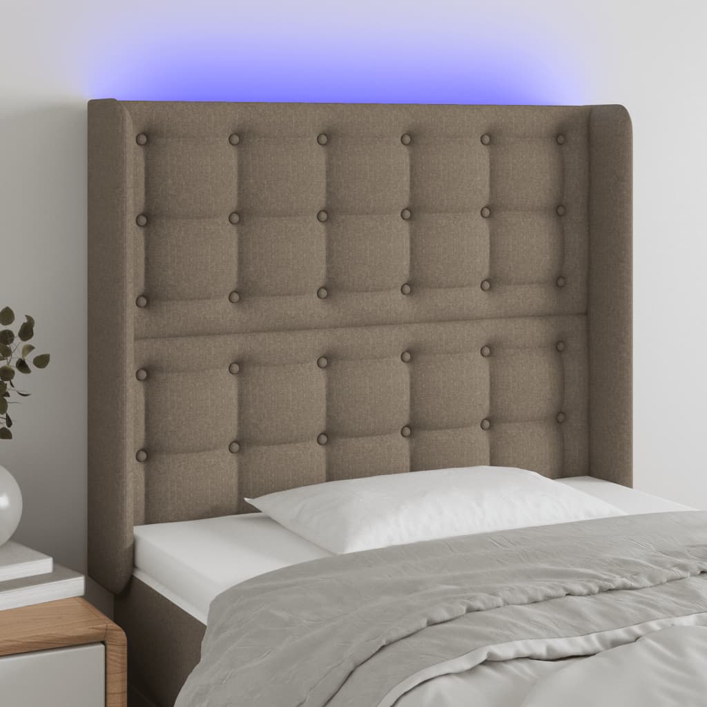 vidaXL Zagłówek do łóżka z LED, taupe, 93x16x118/128 cm, tkanina